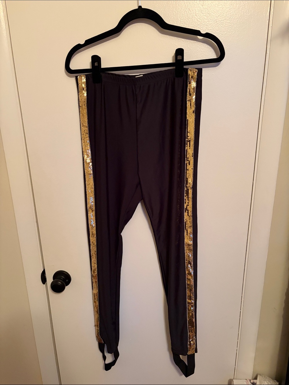 Black Leggings with Gold Sequin Side Stripes